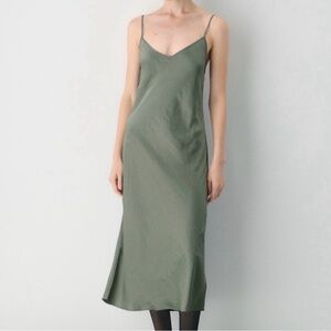 Oak + FORT Olive Green Slip Midi Dress - Minimalist Women’s Dress